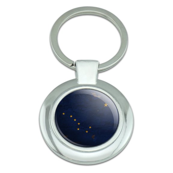Rustic Alaska State Flag Distressed USA Keychain Classy Round Chrome Plated Metal
