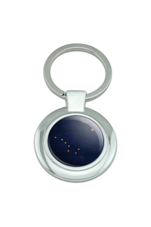 Rustic Alaska State Flag Distressed USA Keychain Classy Round Chrome Plated Metal