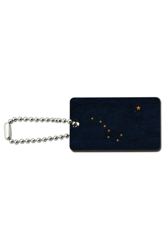 Rustic Alaska State Flag Distressed USA Wood Wooden Rectangle Keychain Key Ring