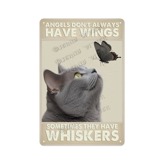 Rustic Aluminum Metal Sign, 12 x 16 Inches, Chartreux Cat Angel Don't Always Have Wings, Adds a Playful Touch to Your Living Room, Bedroom, or Cat Decor, Great Gift for Pet Lovers