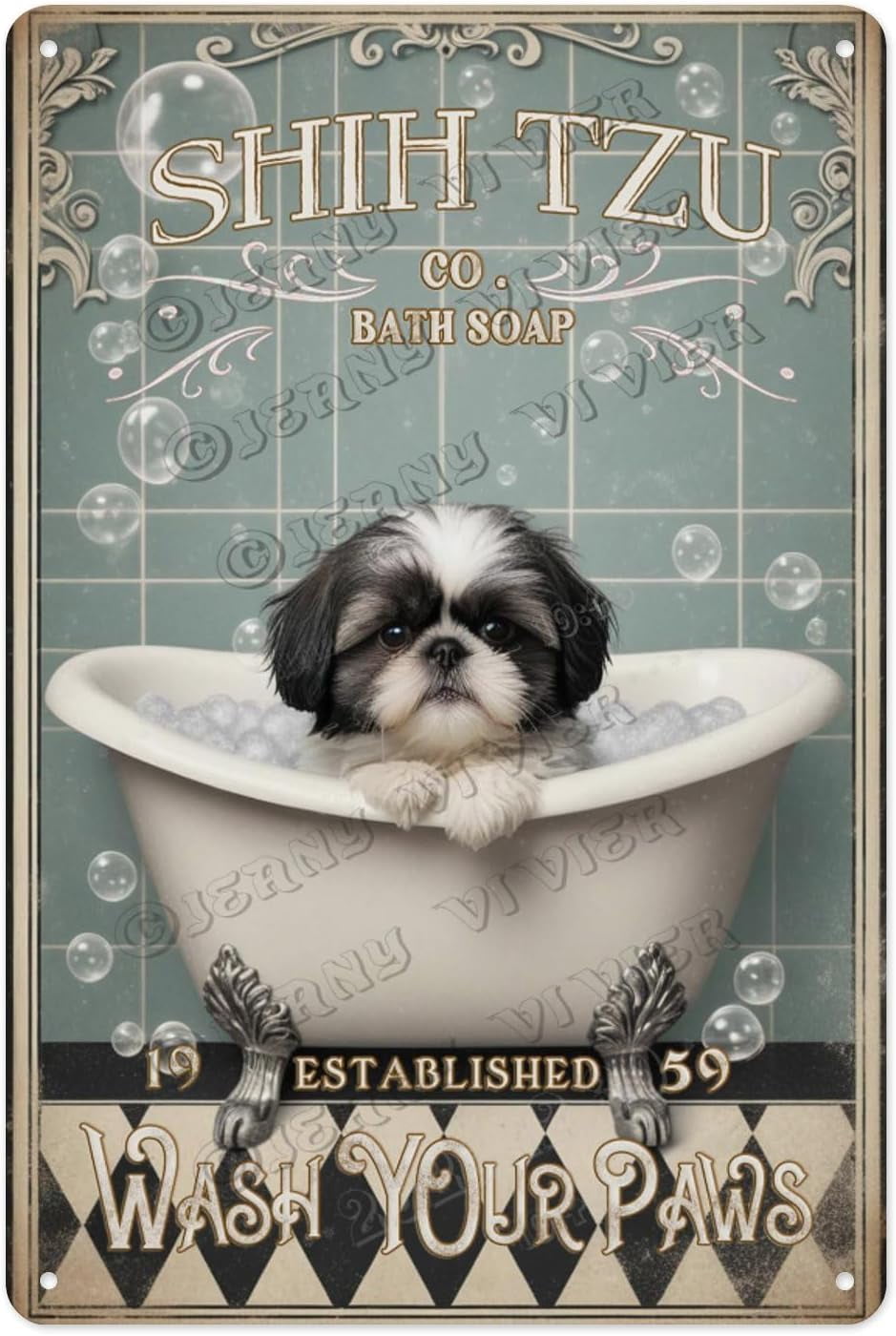 Rustic Aluminum Metal Sign, 8 x 12 Inches, Black White Shih Tzu Wash ...