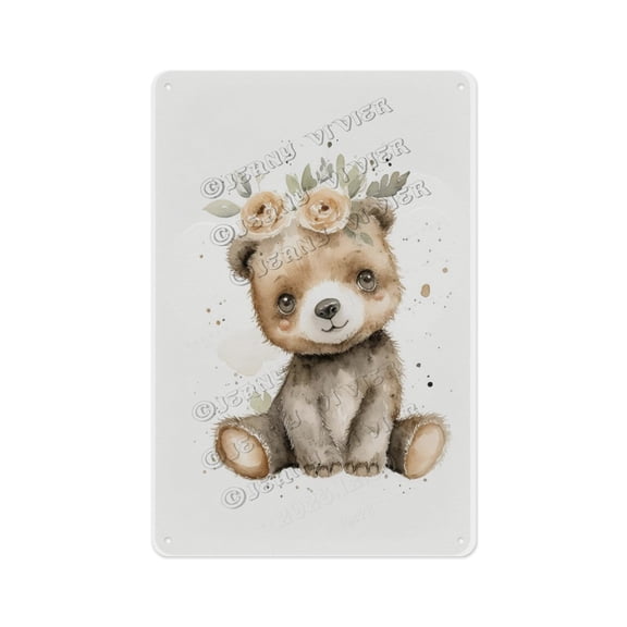 Rustic Aluminum Sign, 12 x 16 Inches, Watercolor Bear Design, Great for Living Room, Bedroom, or Cabin, Adds an Outdoorsy, Artistic Touch to Any Room