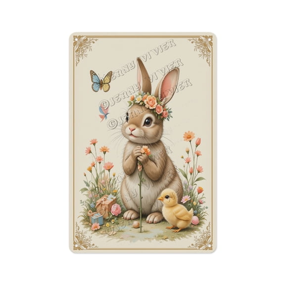 Rustic Aluminum Sign Featuring Bunny with Flower Crown, 12 x 16 Inches, Perfect for Your Kid's Room, Bedroom, or Bathroom for a Lovely Springtime Addition