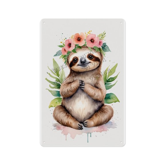 Rustic Aluminum Sign - Funny Sloth - 12 x 16 Inches - Charming Metal Sign for Man Cave Ideal for Lightening the Mood