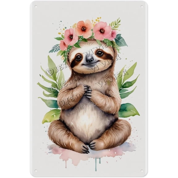 Rustic Aluminum Sign - Funny Sloth - 8 x 12 Inches - Charming Metal Sign for Man Cave