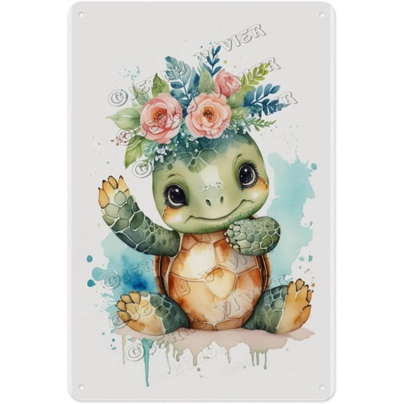 Rustic Aluminum Sign - Watercolor Sea Turtle - 8 x 12 Inches - Beautiful Metal Sign for Ocean Lovers Ideal for Home and Beach House Decor