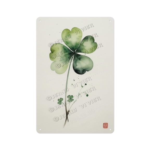 Rustic Aluminum Sign - Watercolor Shamrock - 8 x 12 Inches - Beautiful Metal Sign for St. Patrick's Day Ideal for Home and Garden Decor