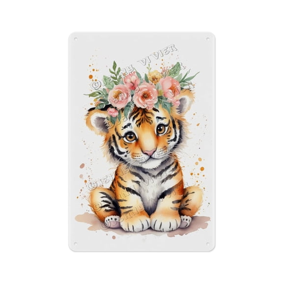 Rustic Aluminum Sign - Watercolor Tiger - 12 x 16 Inches - Beautiful Metal Sign for Animal Lovers Ideal for Home and Cabin Decor