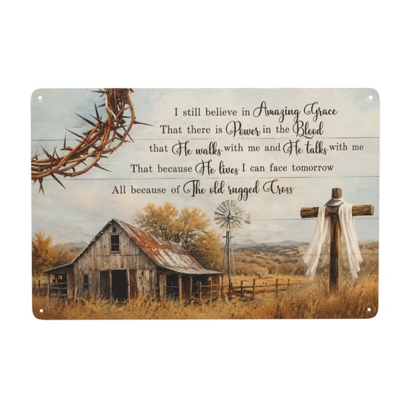Rustic Amazing Grace Metal Sign, Christian Wall Decor 8x12 Inch Vintage Style