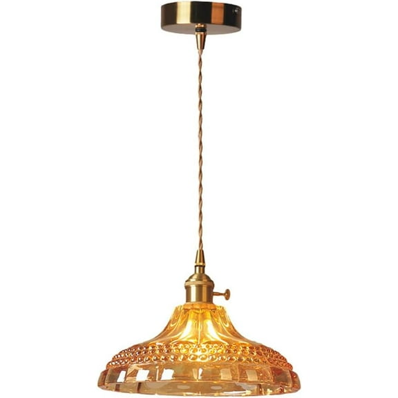 Rustic Amber Glass Pendant Light with Switch, American Style Farmhousde Pendant Lighting for Kitchen Island, Vintage Pendant Light Fixture, Retro Simple Pendant Lamp for Dining Room Hallway