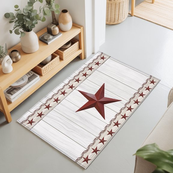 Rustic American Farm Stars Farmhouse Barn Rectangle Rug 2'x3' Retro Wood Plank Washable Area Rugs for Living Room Bedroom Entryway Non Slip Entrance Door Mat Indoor Floor Carpet