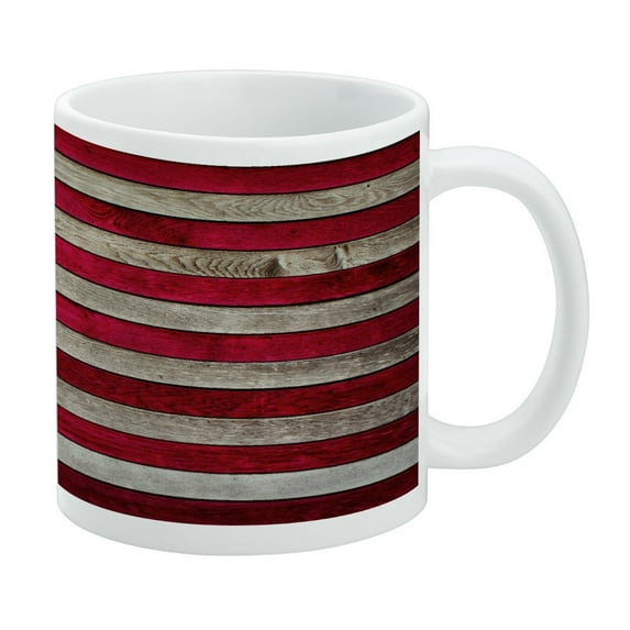 Rustic American Flag Wood Grain Design White Mug