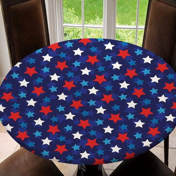 Rustic American USA Flag 4th of July Independence Day Wooden Round Fitted Table Cover Elastic Edge Circle Tablecloth Easy Care, Tablecloth Size 40"(Fit for 28.2"-32.1" Table), Type 28