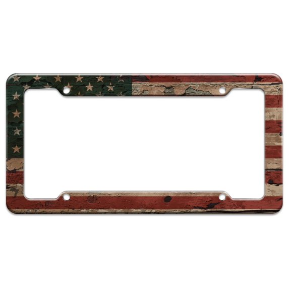 Rustic American USA Flag Distressed License Plate Tag Frame
