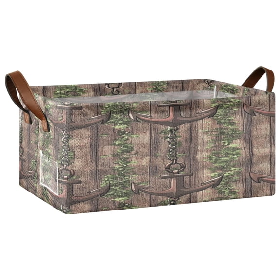 Rustic Anchor Chains Open Home Storage Bins Foldable Metal Frame Shelf Baskets 16.9x11.4x7.7in Water-Resistant