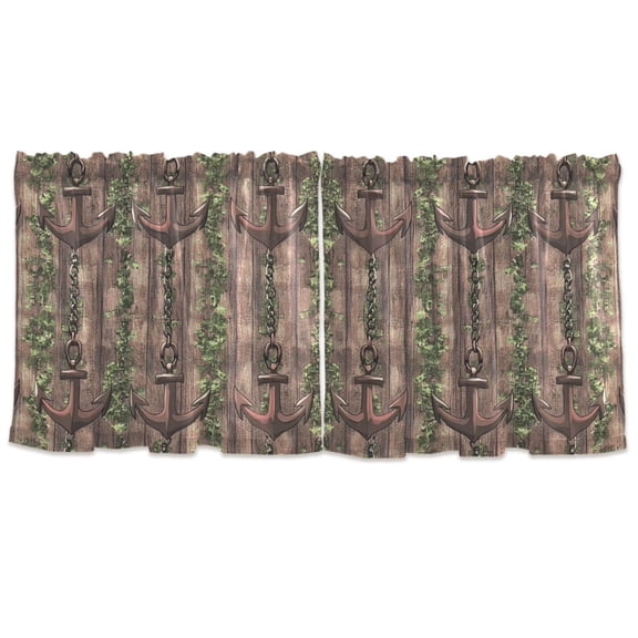 Rustic Anchor Chains Tier Curtains for Kitchen 57x36 Inch Semi Sheer Light Filtering Half Window Curtains 2 Panels