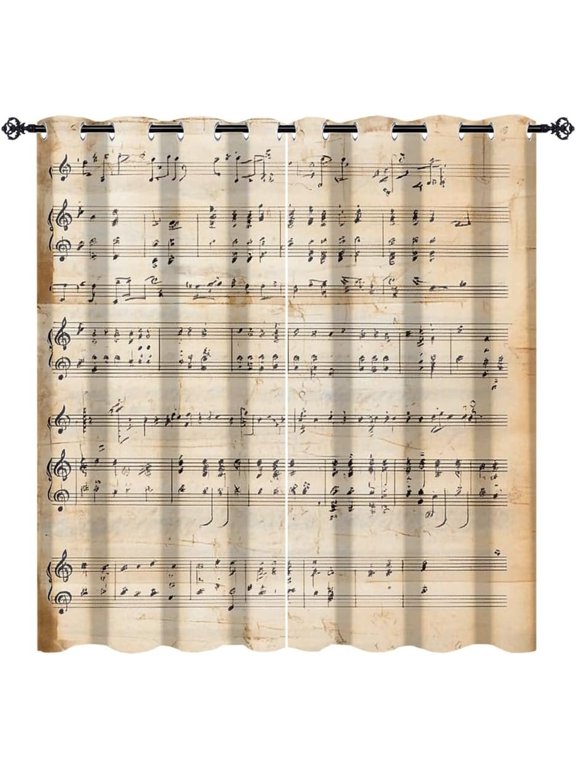 Rustic Ancient Music Notes Blackout Curtains For Bedroom Room,Vintage Mid Century Music Symbol Theme Darkening Thermal Insulated Grommet Window Drapes 38"W x 45"L (Pack of 2)