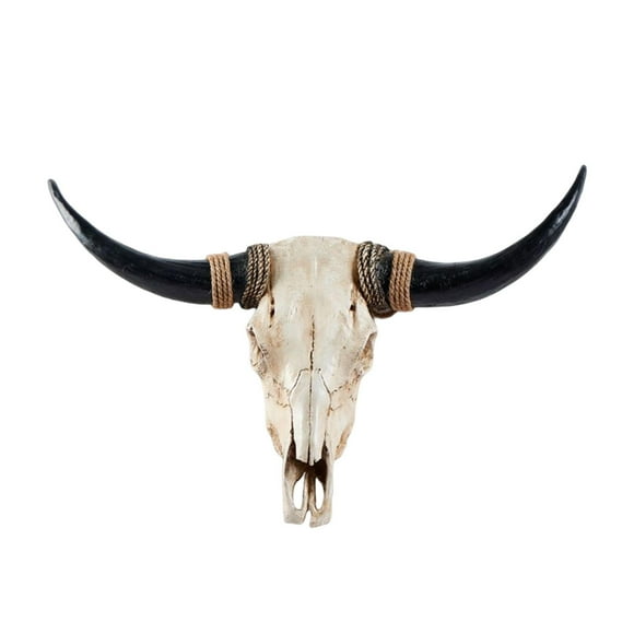 Rustic Animals Heads Wall Decor Cow Resin Statues, Artificial Bison Skull Wall Plaque Artificial Long Cow Skull Wall Sculpture for Home,Office Black