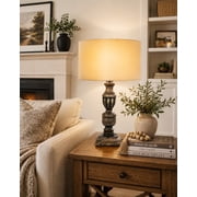 Rustic Antique Black French Trophy Carved Table lamp with Empire Jute Shade