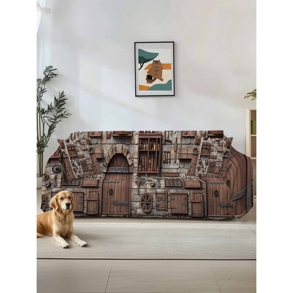 Rustic Antique Couch Cover, Medieval Historical Wooden Vintage Sofa Cover Blanket for Loveseat Couches,Sectional Sofa Slipcover Furniture Protector for Living Room Bedroom 71''x118''