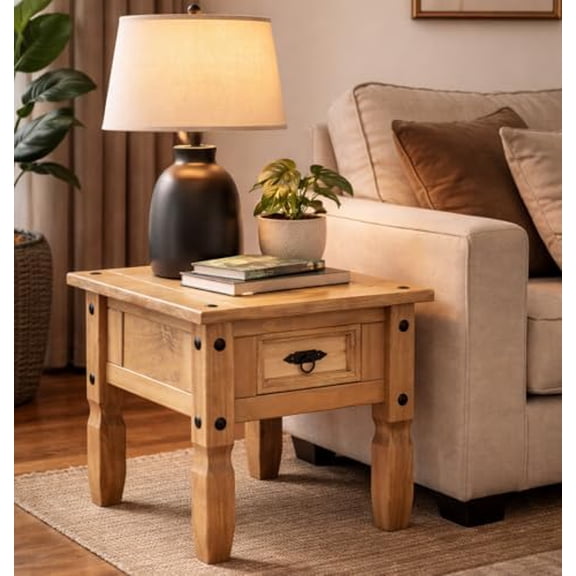 - Rustic Antique Style Wood Nightstand End Table for Bedroom Living Room - Bedside Table with Drawer Storage and Farmhouse Pine.$$Furniture