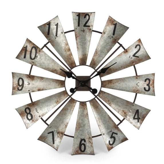 Rustic, Antique-styled Windmill Wall Clock with Hours of the Day on the Fans