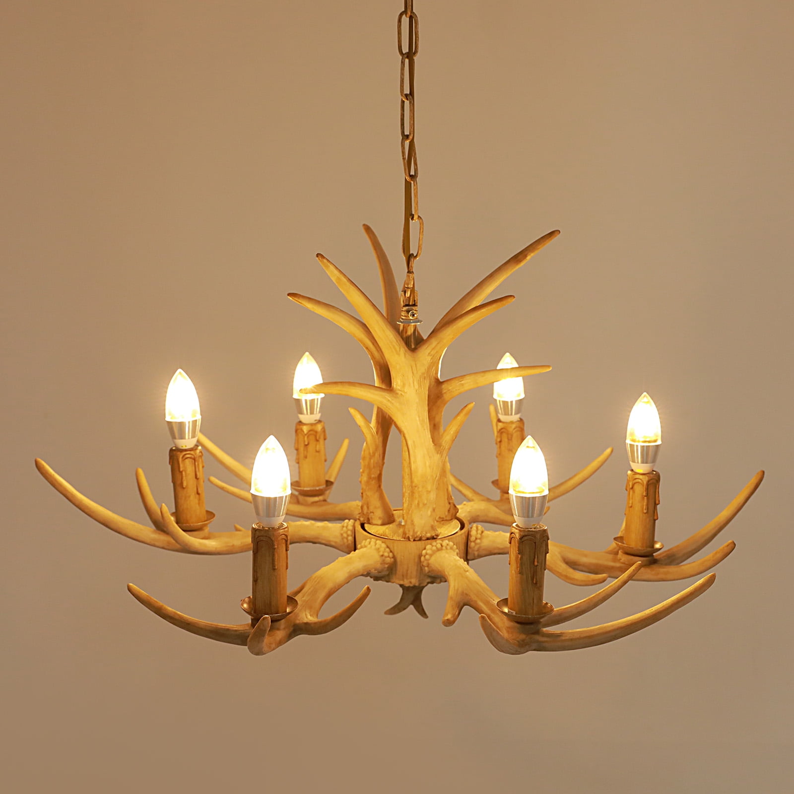 Rustic Antler Chandelier Lighting ,6 Light Retro Deer Antler Chandelier ,E12 Base Deer Horn Ceiling Pendant Light Fixtures for Home Living Room Hotel Store,Packed it with Full Foam