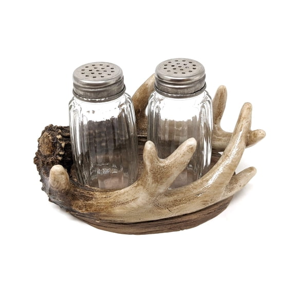 Rustic Antler Salt and Pepper Holder Set - Cabin Lodge Decor - Faux Antler Kitchen Accessories - Ideal for Nature Lover Gifts, Rustic Dining, and Country Kitchen Decor