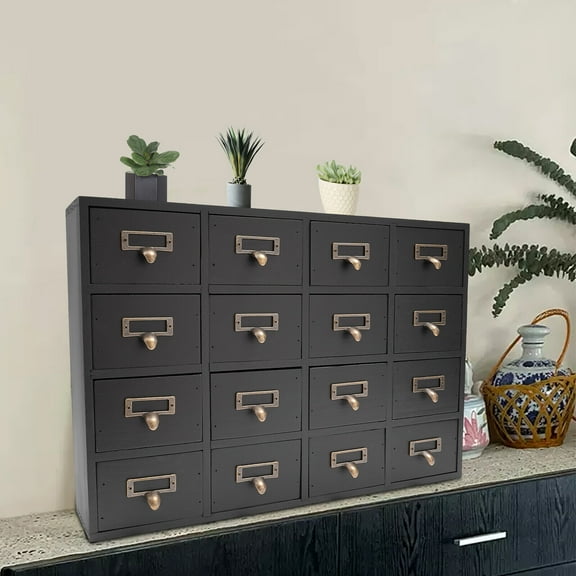 Rustic Apothecary Chests and Cabinets, Herb Storage Box, Black 16 Drawers Apothecary Cabinet, Wooden Desk Drawer Organizer