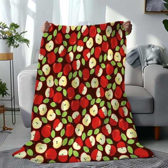 Rustic Apple Pattern Fleece Blanket - Soft, Skin-Friendly, All-Season Throw for Bed, Sofa & Guest Room, Machine Washable