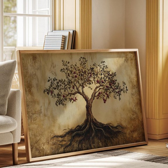Rustic Apple Tree Poster Wall Art - Elegant Nature-Inspired Artwork With Deep Roots And Vibrant Fruit For Home And Office Decor Art