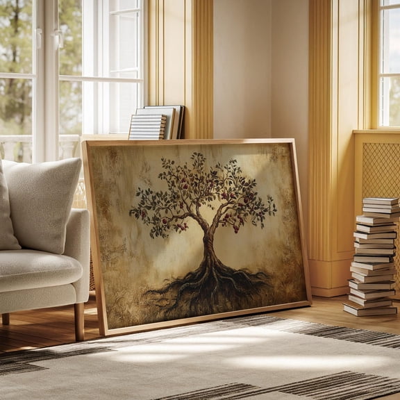 Rustic Apple Tree Wall Art - Elegant Nature-Inspired Artwork With Deep Roots And Vibrant Fruit For Home And Office Decor Wall Art, Modern Wall Decor, 16x24 UNFRAMED