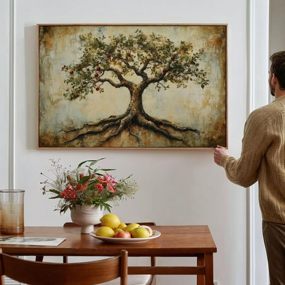 Rustic Apple Tree Wall Art - Nature-Inspired Artwork With Deep Roots And Vibrant Foliage For Elegant Home And Office Decor Wall Art, Modern Wall Decor, 24x36 UNFRAMED