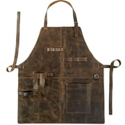 Rustic Apron with Large Pockets and Adjustable Straps, Full Grain Leather, Handmade Leather Apron,Heat & Flame-Resistant Heavy Duty Work Apron Woodworking Shop Apron