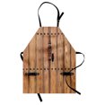 thumbnail image 1 of Rustic Apron Wooden Door with Iron Style Padlock Gate Exit Enclosed Space of Building Picture, Unisex Kitchen Bib Apron with Adjustable Neck for Cooking Baking Gardening, Pale Brown, by Ambesonne, 1 of 3