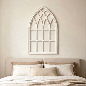 Sintosin Farmhouse Arched Window Frame for Wall Art 20" x 32", Rustic Hanging Distressed White Window Pane Wall Decor Artwork, MDF