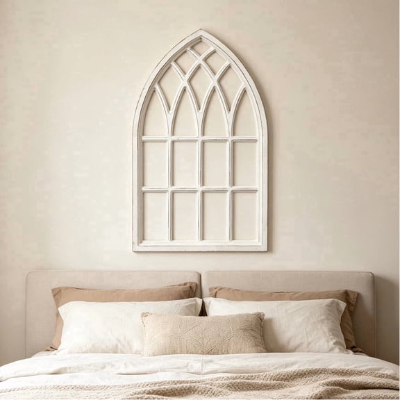 Sintosin Farmhouse Arched Window Frame for Wall Art 20" x 32", Rustic Hanging Distressed White Window Pane Wall Decor Artwork, MDF