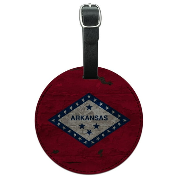 Rustic Arkansas State Flag Distressed USA Round Leather Luggage Card Suitcase Carry-On ID Tag