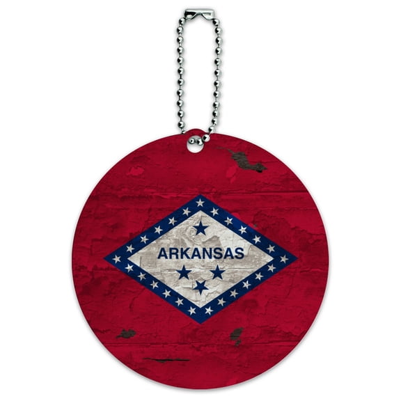 Rustic Arkansas State Flag Distressed USA Round Luggage ID Tag Card Suitcase Carry-On