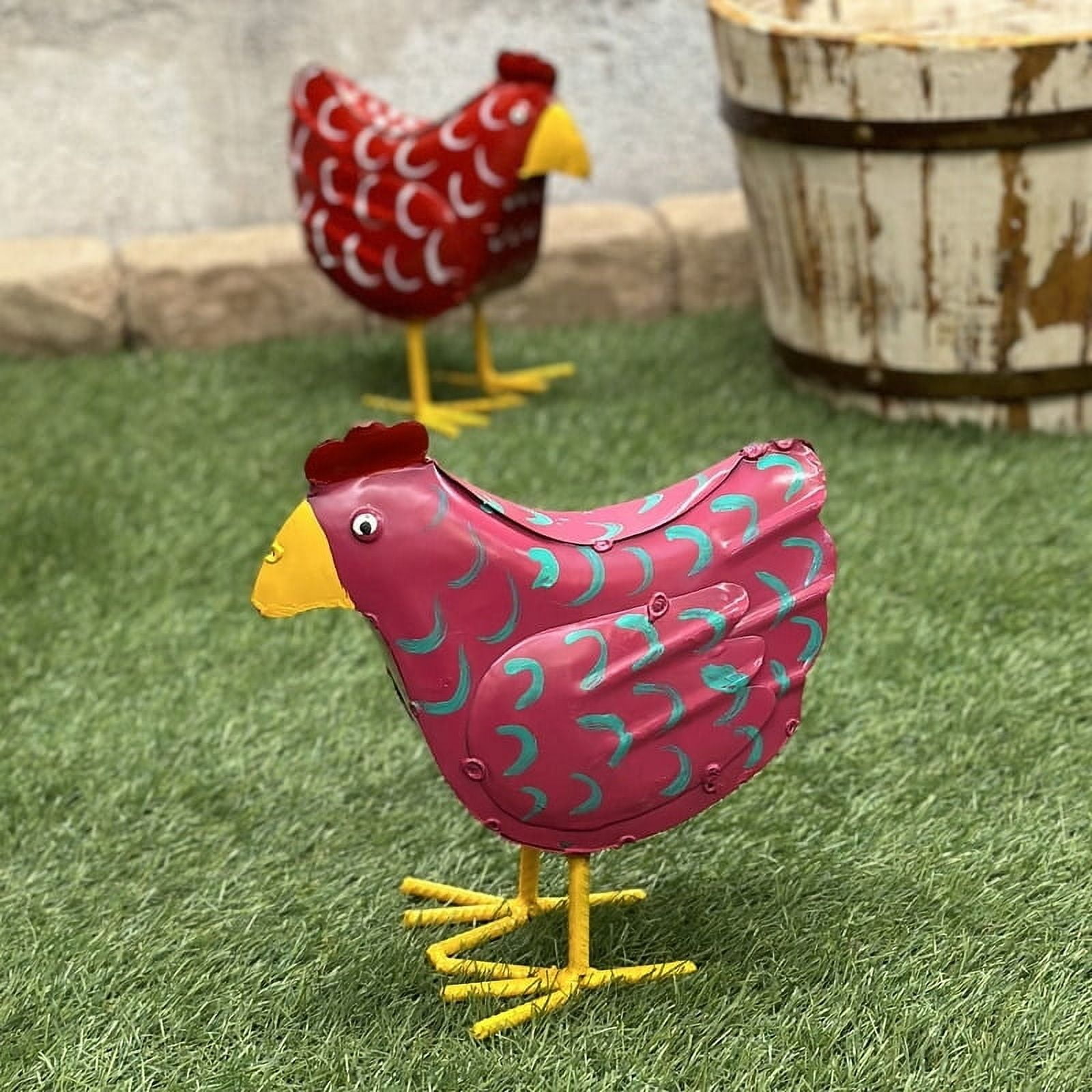 Handmade Fuchsia Metal Hen Figurine for Garden Decor