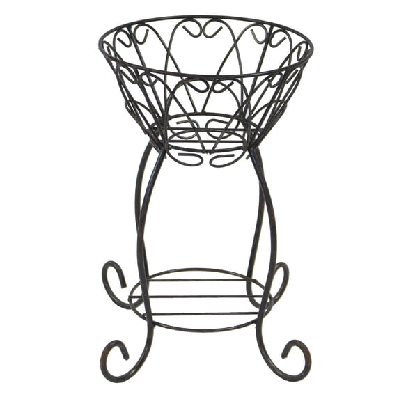 Rustic Arrow Black Wrought Iron Round Planter & Stand Set with Handcrafted Artisan Design