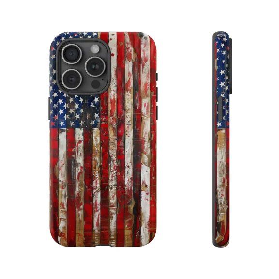Rustic Art American USA Flag Vintage Inspired Protective Cover for 11 12 13 14 15 16 Pro Max