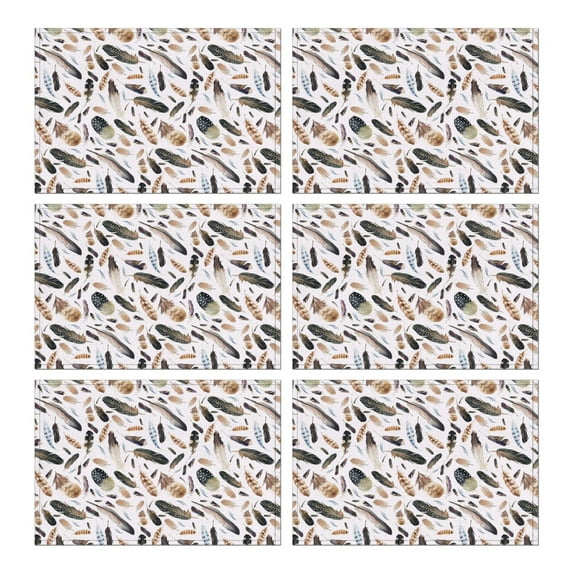 Rustic Artistic Classic Flax Placemats Set of 6, 12x18 Inch Boho Tribal Vintage Style Table Mats, Washable Earthy Ethnic Decor for Kitchen or Dining Space