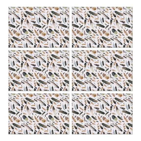 Rustic Artistic Classic Flax Placemats Set of 6, 12x18 Inch Boho Tribal Vintage Style Table Mats, Washable Earthy Ethnic Decor for Kitchen or Dining Space