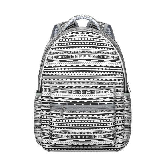 Rustic Artistic Natural Floral and Tribal Patterns School Backpack, Durable Waterproof Oxford Cloth, Adjustable Straps, Large Capacity Traditional Boho Chic Travel Bag for Student