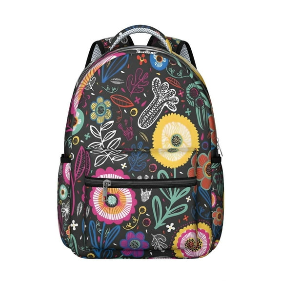 Rustic Artistic Natural Floral and Tribal Patterns School Backpack, Durable Waterproof Oxford Cloth, Adjustable Straps, Large Capacity Traditional Boho Chic Travel Bag for Student