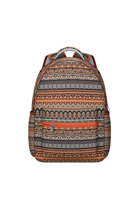 Rustic Artistic Natural Floral and Tribal Patterns School Backpack, Durable Waterproof Oxford Cloth, Adjustable Straps, Large Capacity Traditional Boho Chic Travel Bag for Student