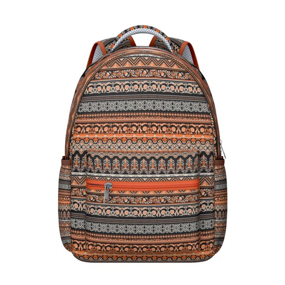 Rustic Artistic Natural Floral and Tribal Patterns School Backpack, Durable Waterproof Oxford Cloth, Adjustable Straps, Large Capacity Traditional Boho Chic Travel Bag for Student