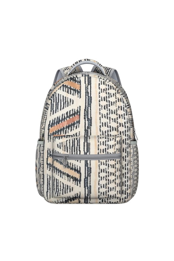 Rustic Artistic Natural Floral and Tribal Patterns School Backpack, Durable Waterproof Oxford Cloth, Adjustable Straps, Large Capacity Traditional Boho Chic Travel Bag for Student