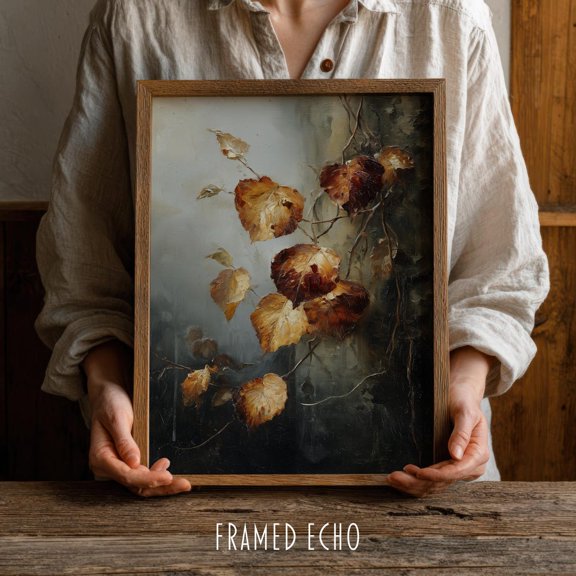 Rustic Autumn Botanical Wall Art Fall Moody Leaves, Unframed Canvas 8x10in